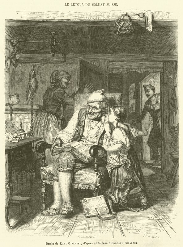 O regresso do soldado suíço (gravura) de French School