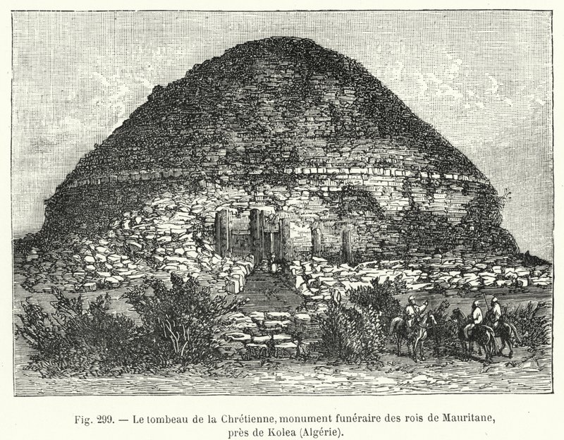 A Tumba dos Cristãos, monumento fúnebre dos reis da Mauritânia, perto de Kolea, Argélia (gravura) de French School