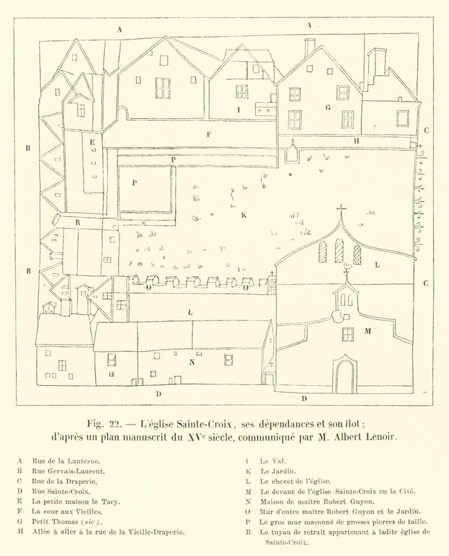 A Igreja da Santa Cruz, suas dependências e sua ilhota; depois de um plano manuscrito do século 15, comunicado pelo Sr. Albert Lenoir de French School