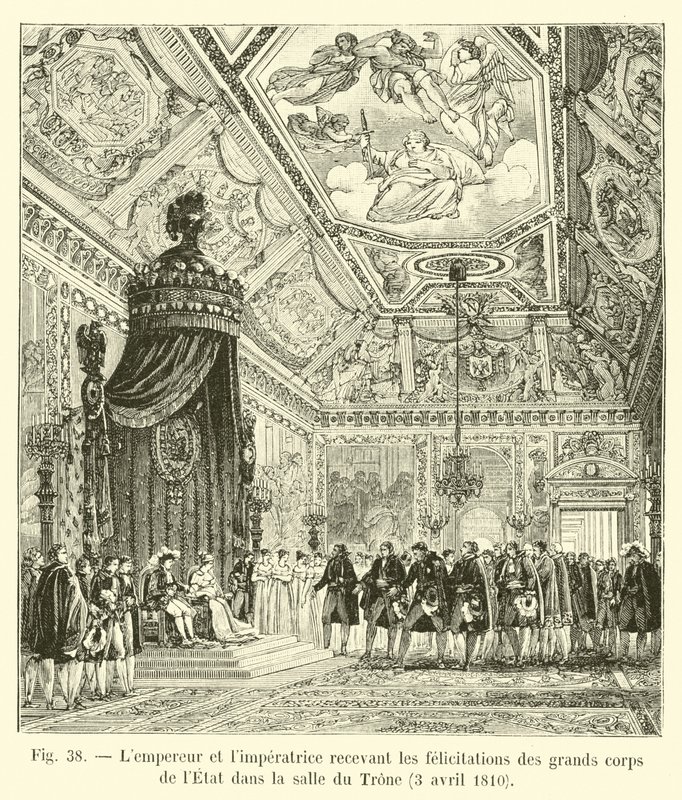 O imperador e o limperator recebendo os parabéns dos grandes corpos do Estado no Hall of the Trone, 3 de abril de 1810 de French School