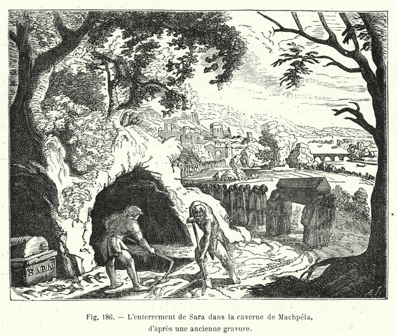 O enterro de Sara na caverna de Machpela, a partir de uma gravura antiga de French School