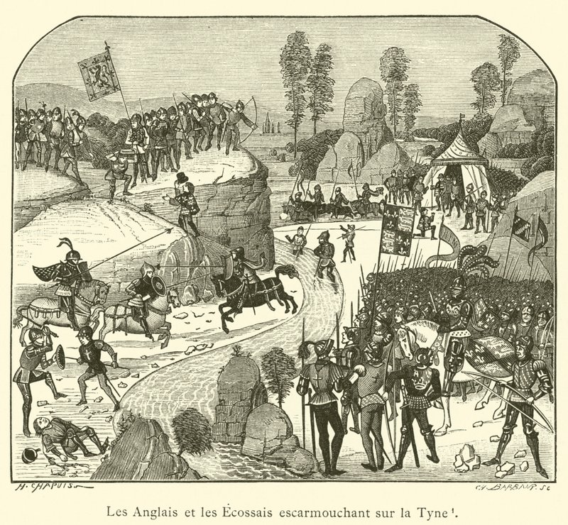 A escaramuça inglesa e escocesa sobre o Tyne (gravura) de French School