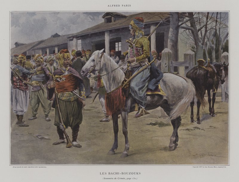 Les Bachi-Bouzouks (Bashi-Bazouks) (cor litho) de French School