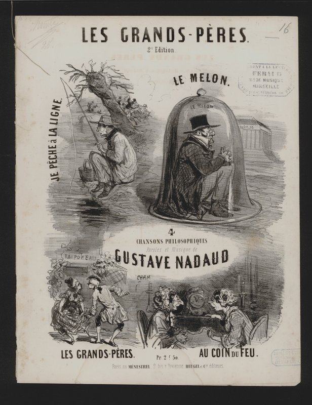 Les Grand Peres, quatro canções filosóficas de Gustave Nadaud (litho) de French School