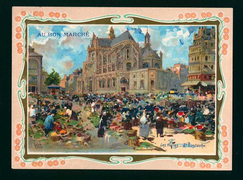 Les Halles e a igreja de St. Eustache, Paris (cromolitografia) de French School