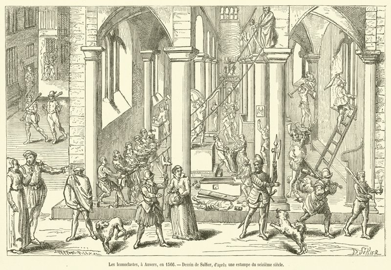 Os Iconoclastas, em Antuérpia, 1566 (gravura) de French School