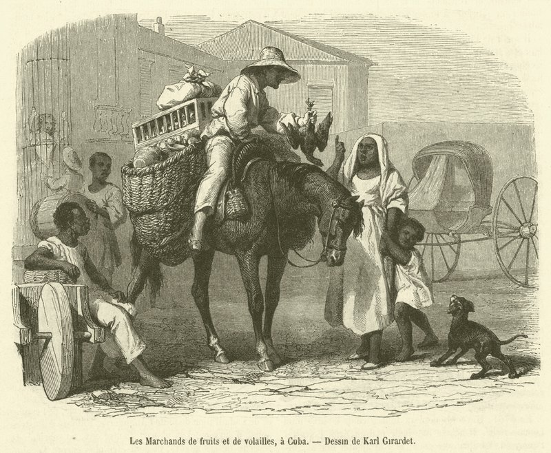 The Fruit and Poultry Merchants, em Cuba (gravura) de French School