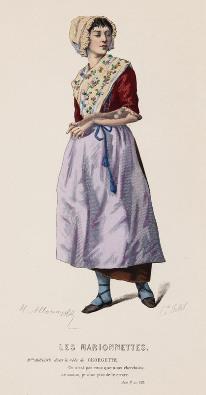As Marionetas, Acto V, Sc VIII (gravura a cores) de French School