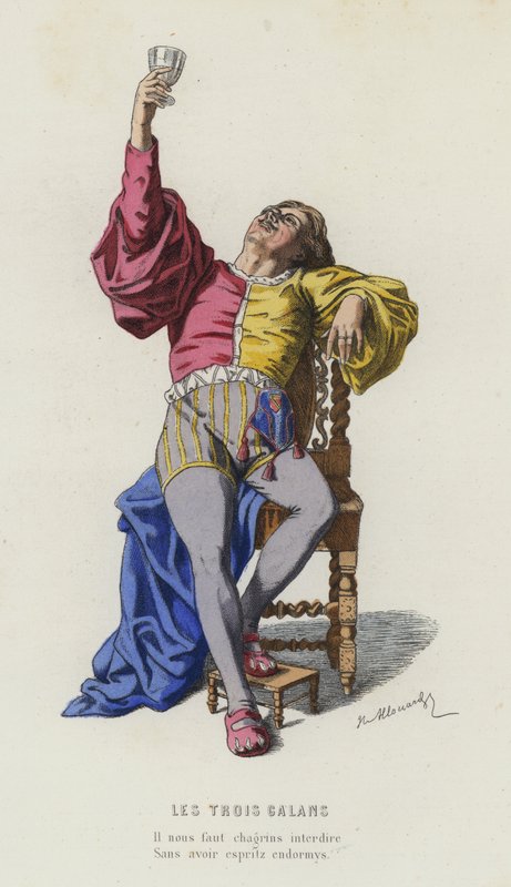 Les Trois Galans (gravura colorida) de French School