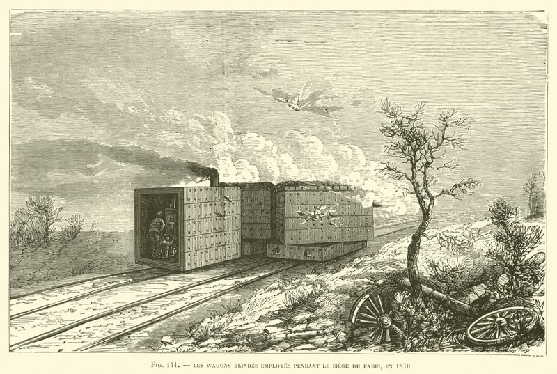 As Carruagens Blindadas Utilizadas Durante o Cerco de Paris, 1870 (gravação) de French School