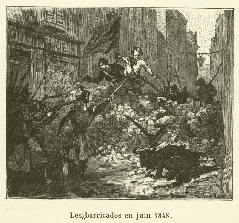 As barricadas em junho de 1848 (gravura) de French School