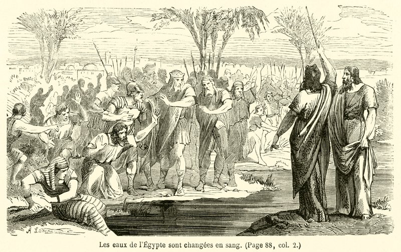 As águas do Egito são transformadas em sangue (gravura) de French School