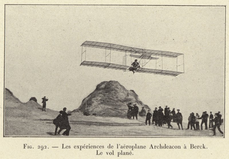 As experiências do avião Archdeacon em Berck, O voo do avião (gravura) de French School