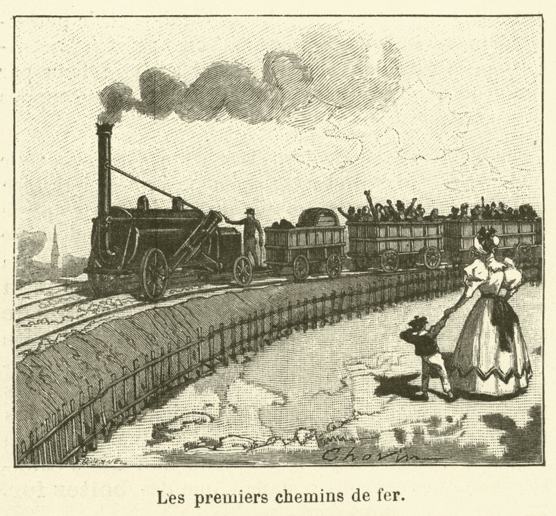 As primeiras ferrovias (gravura) de French School