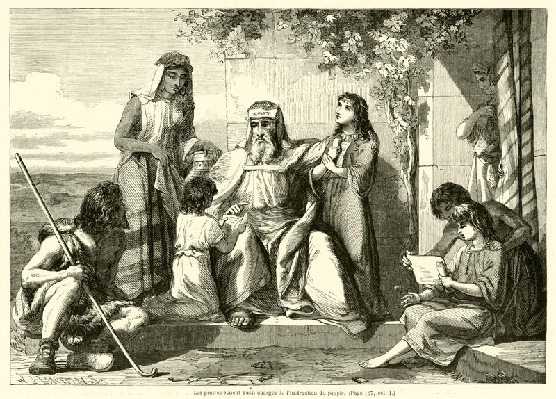 Os sacerdotes também estavam encarregados da instrução do povo (gravura) de French School