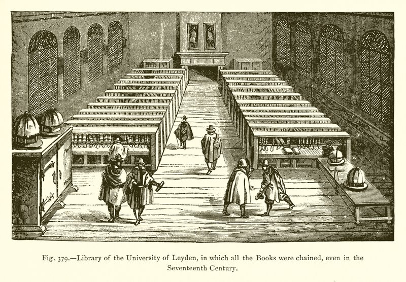 Biblioteca da Universidade de Leyden, na qual todos os Livros foram acorrentados, mesmo no século XVII de French School