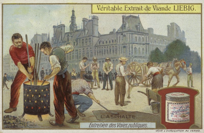 Cartão Liebig com manutenção de estradas de French School