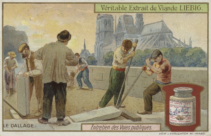 Cartão Liebig com manutenção de estradas de French School