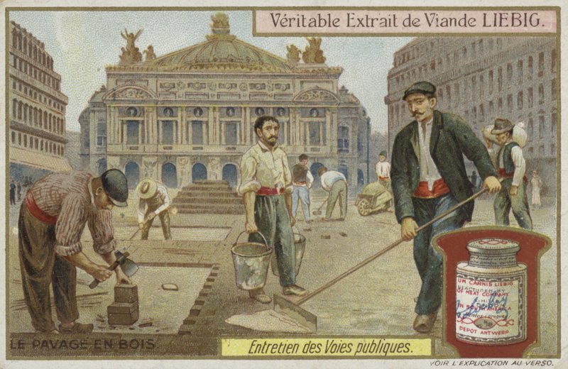 Cartão Liebig com manutenção de estradas de French School