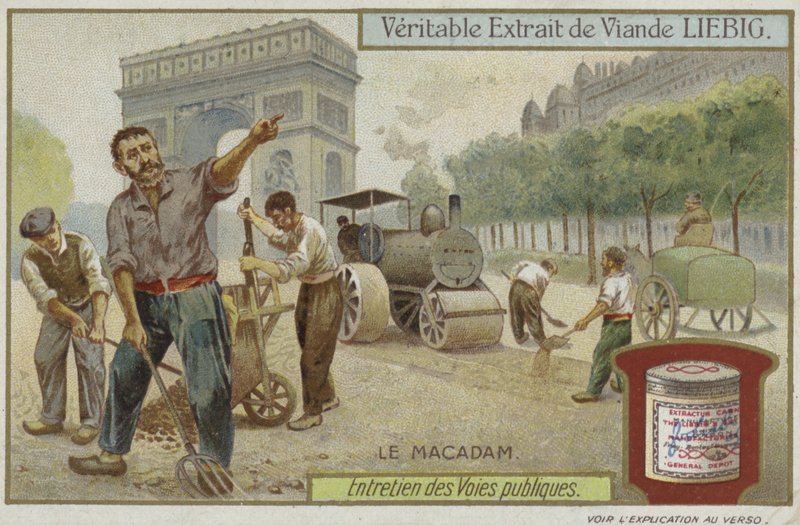 Cartão Liebig com manutenção de estradas de French School