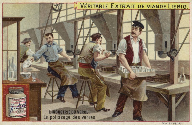 Cartão Liebig com a indústria do vidro de French School