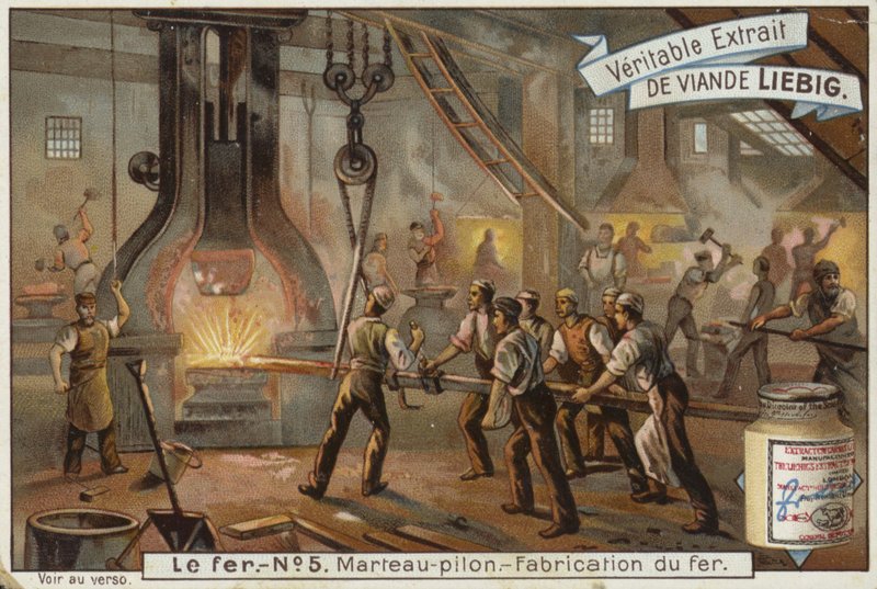 Cartão Liebig apresentando a indústria siderúrgica de French School