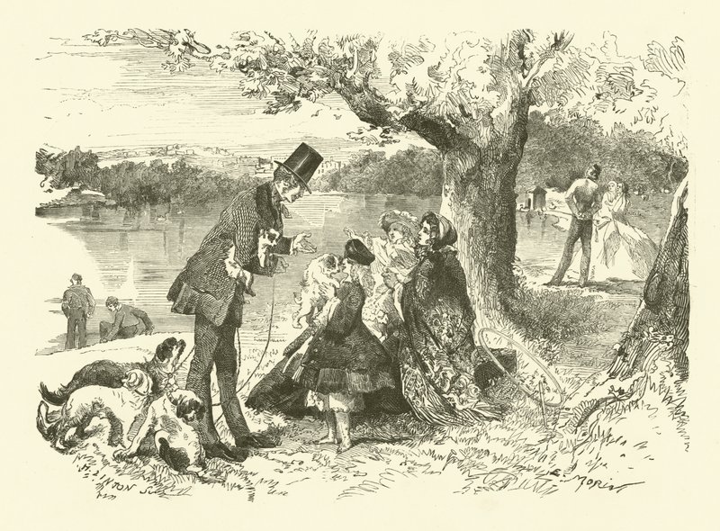 Vida na Inglaterra: vendedor de cães no Hyde Park (gravura) de French School