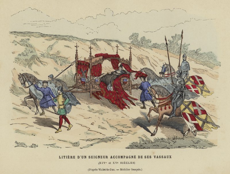 Ninhada de um nobre acompanhado de seus vassalos, dos séculos XIV ou XV de French School