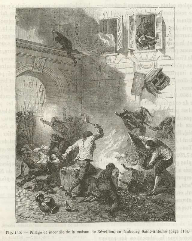 Saques e queima de uma casa durante a Revolução Francesa de French School