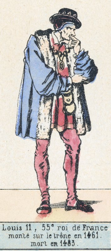 Luís 11, 55º rei de França, subiu ao trono em 1461, morreu em 1483 (gravura colorida) de French School