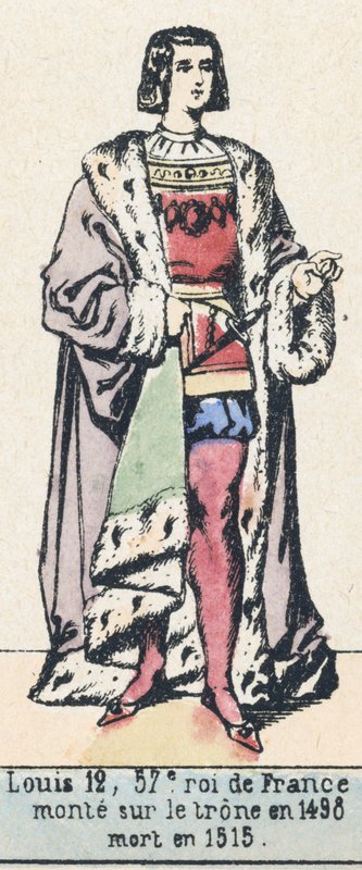 Luís 12, 57º rei de França, ascendeu ao trono em 1498, morreu em 1515 (gravura colorida) de French School