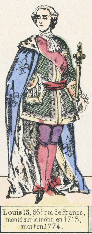 Luís 15, 66º rei da França, ascendeu ao trono em 1715, morreu em 1774 (gravura colorida) de French School