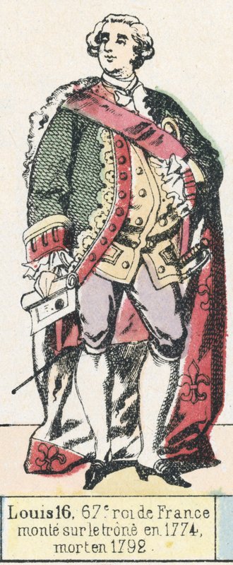 Luís 16, 67º rei da França, ascendeu ao trono em 1774, morreu em 1792 (gravura colorida) de French School