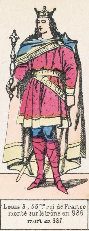 Luís 5, 35º rei de França, ascendeu ao trono em 986, morreu em 987 (gravura colorida) de French School
