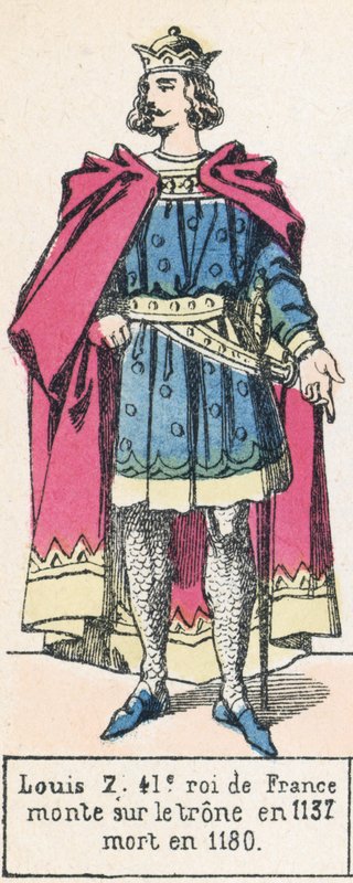 Luís 7, 41º rei de França, subiu ao trono em 1137, morreu em 1180 (gravura colorida) de French School