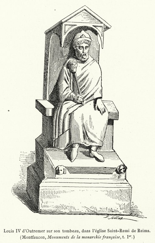 Luís IV de Outremer na sua tumba na igreja de Saint-Remi em Reims (gravura) de French School
