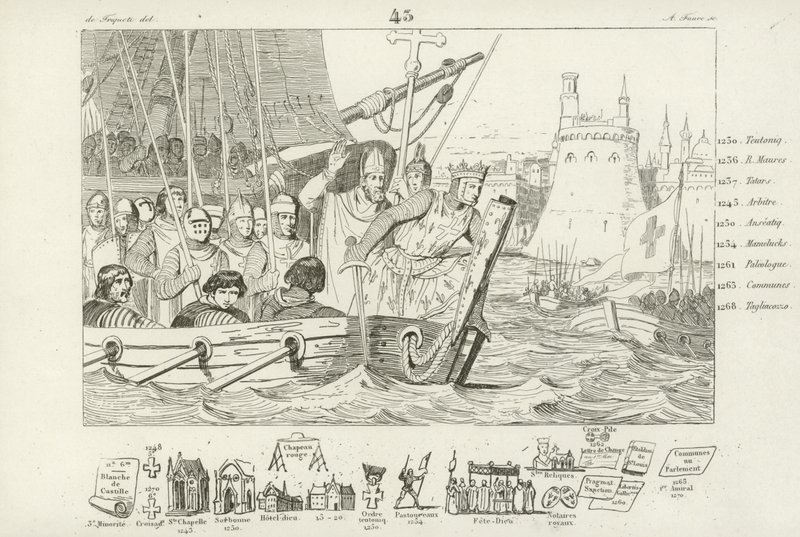Luís IX da França liderando o ataque a Damietta, Egito, 7ª Cruzada, 1249 de French School