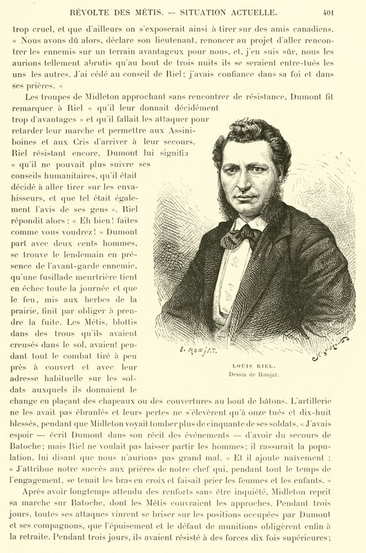 Louis Riel, político canadense e líder do povo Metis das pradarias canadenses de French School