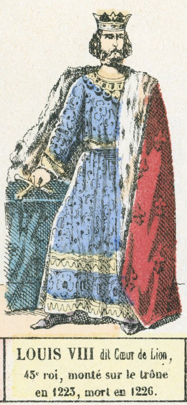 Luís VIII, conhecido como Coração de Leão, 43º rei, subiu ao trono em 1223, morreu em 1226 (gravura colorida) de French School