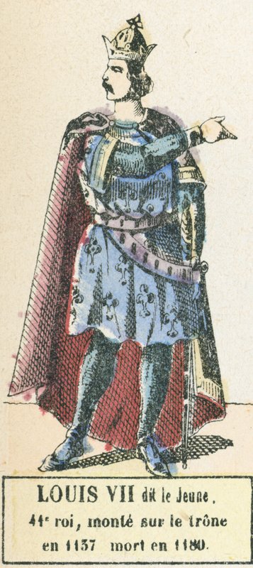 Luís VII o Jovem, 41º rei, subiu ao trono em 1137, morreu em 1180 (gravura colorida) de French School