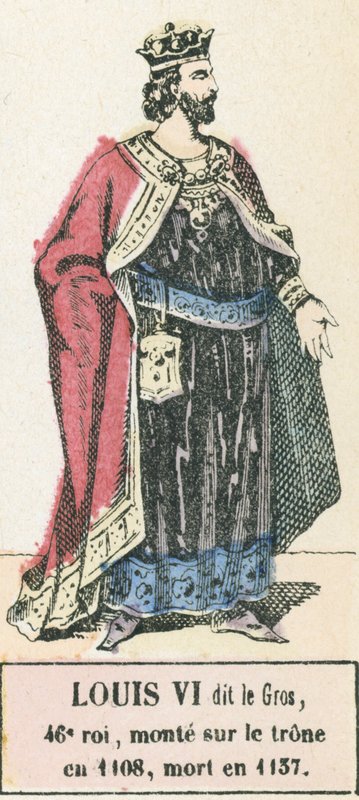 Luís VI, o Gordo, 46º rei, subiu ao trono em 1108, morreu em 1137 (gravura colorida) de French School