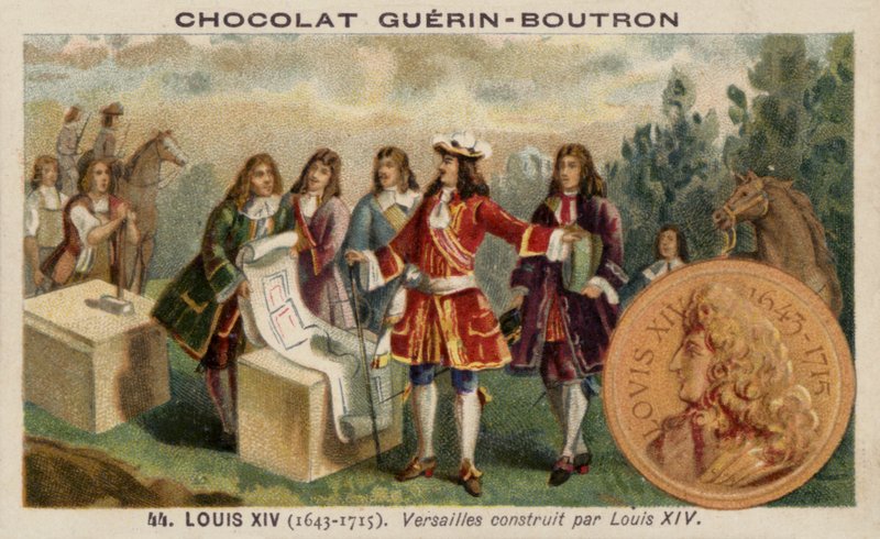 Luís XIV da França supervisionando a construção do Palácio de Versalhes (chromolitho) de French School