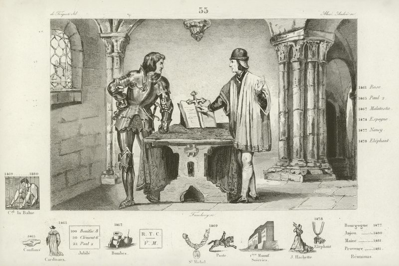 Louis XI da França mantido em cativeiro por Charles the Bold of Burgundy em Peronne, 1468 de French School