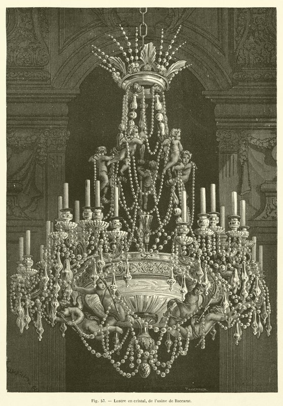 Candelabro de cristal da fábrica Baccarat (gravura) de French School