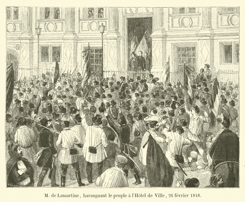 M de Lamartine, arengando as pessoas no Hotel de Ville, 26 de fevereiro de 1848 de French School