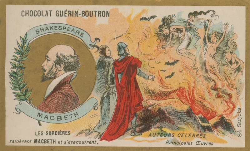 Macbeth, cartão comercial Chocolat Guerin-Boutron de French School