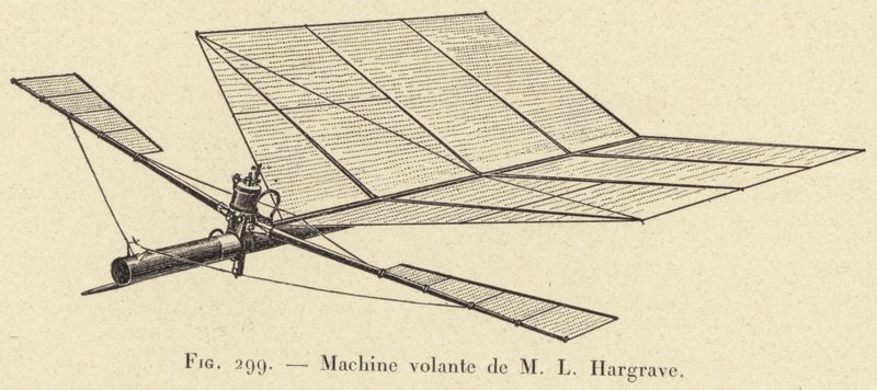 Máquina volante de M L Hargrave (gravura) de French School