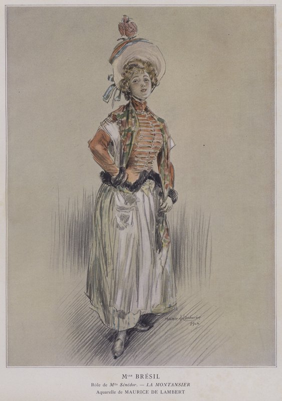 Mademoiselle Bresil como Miss Senedor em La Montansier de French School