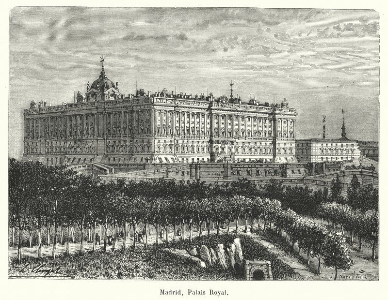 Madrid, Palais Royal (gravura) de French School
