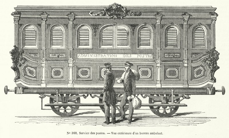 Carro de correio nos caminhos-de-ferro franceses (gravura) de French School
